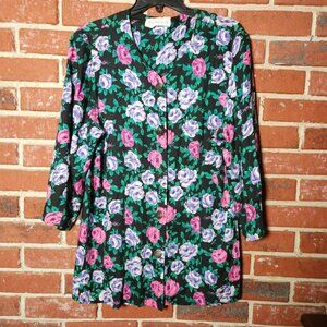 Vintage Meryl Fashions LTD Floral Rayon Two-Piece Set – Made in USA – Size 14